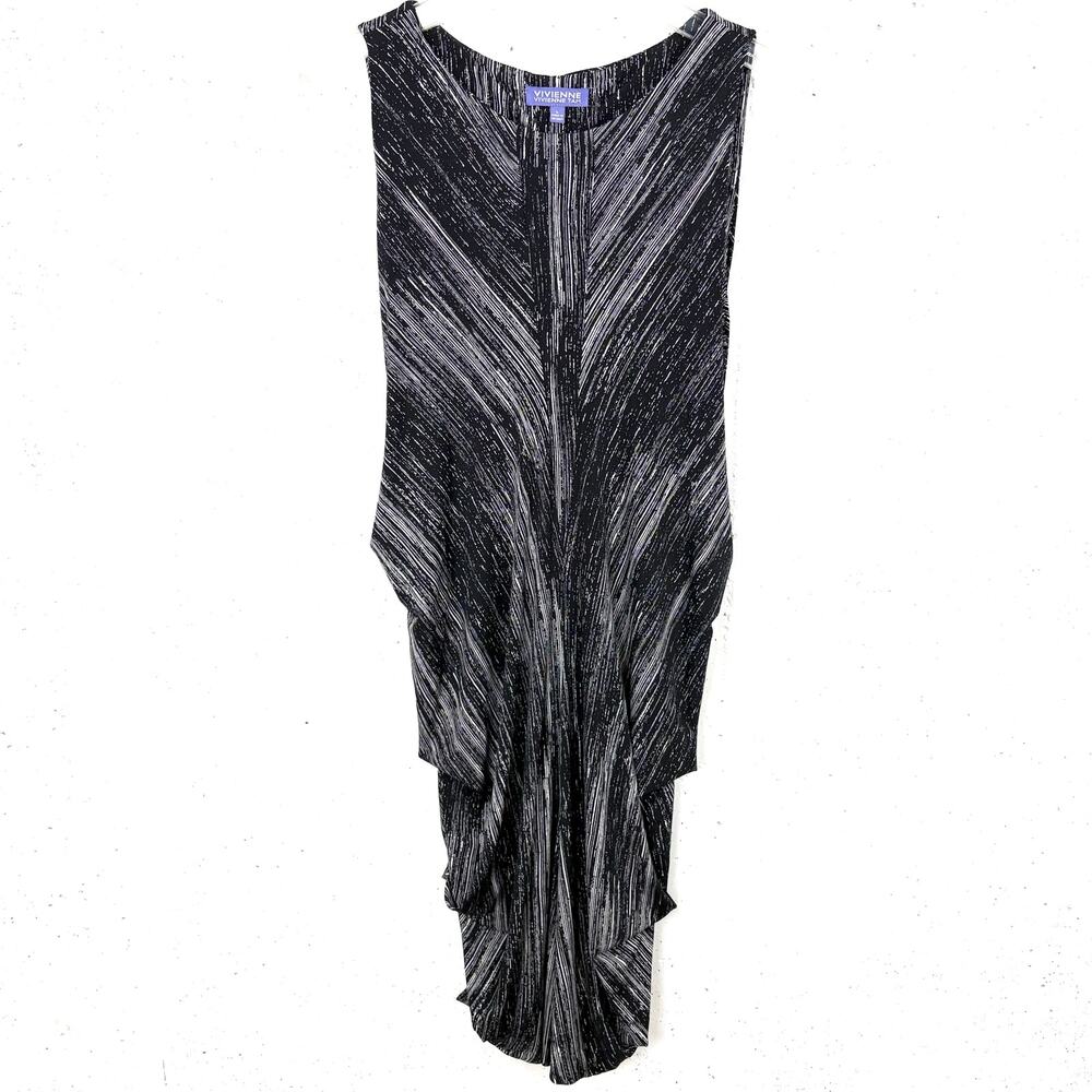Vivienne Tam Womens Side Gathered Drape Dress Sleeveless Black White Size Large